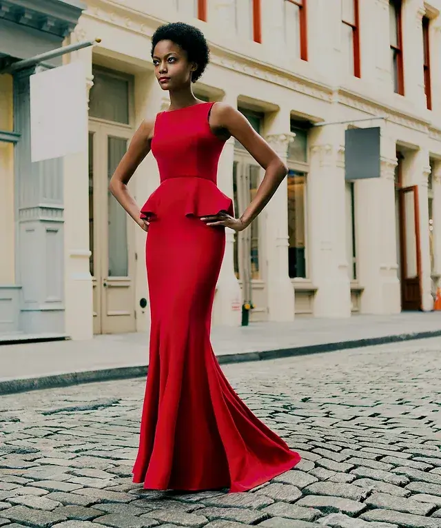 Scarlet sculpted peplum gown